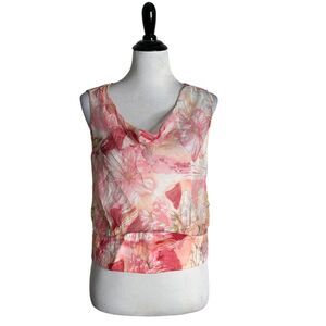 Carlisle Silk Top Women Size 10‎ Pink Sheer Floral Cowl Neck Fairy Old Money